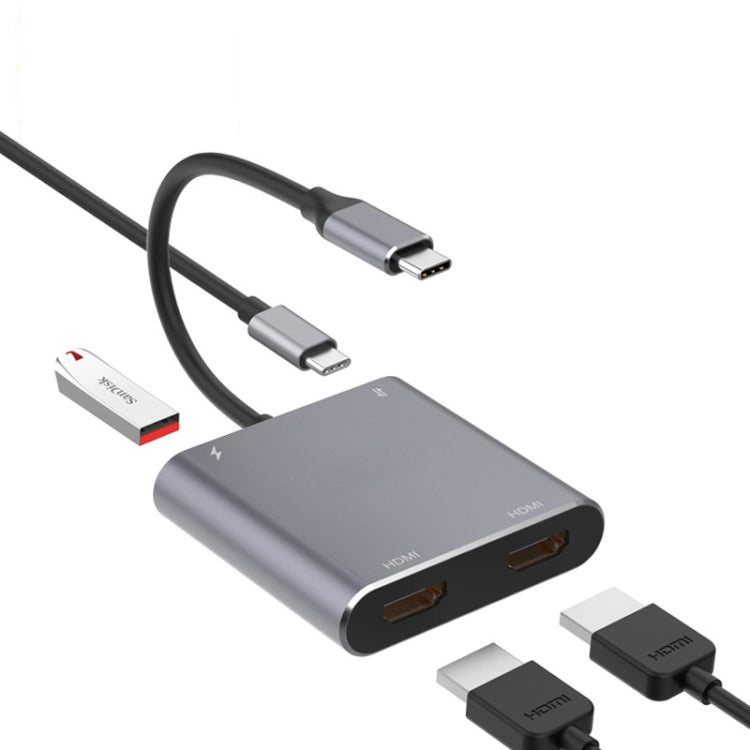 Skorter | 4 in 1 Type-C to Dual HDMI + USB + Type-C HUB Adapter