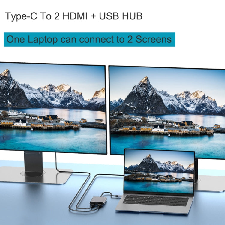 Skorter | 4 in 1 Type-C to Dual HDMI + USB + Type-C HUB Adapter
