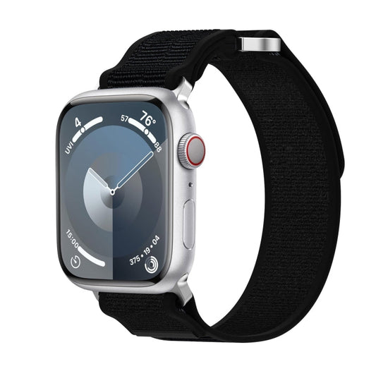 Skorter | For Apple Watch SE 2023 44mm Double Hook and Loop Quick Nylon Watch Strap (Black)