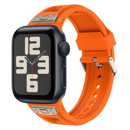 Skorter | For Apple Watch SE 2023 44mm Breathable Stainless Steel Mesh TPU Watch Band (Orange Titan)