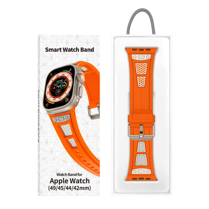 Skorter | For Apple Watch SE 2023 44mm Breathable Stainless Steel Mesh TPU Watch Band (Orange Titan)