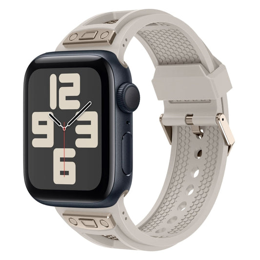 Skorter | For Apple Watch SE 2023 44mm Breathable Stainless Steel Mesh TPU Watch Band (Starlight Titanium)