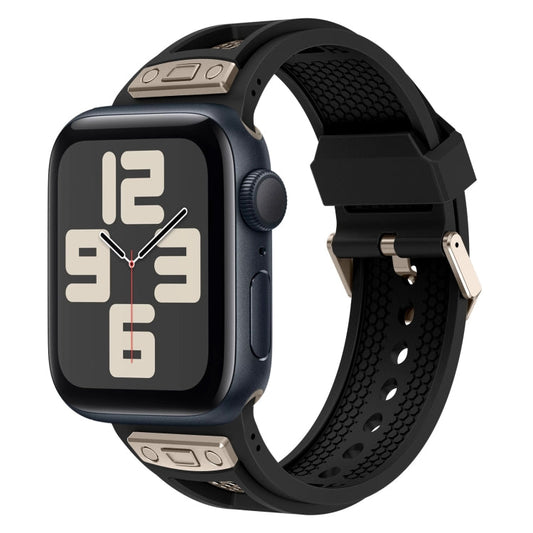 Skorter | For Apple Watch SE 2023 44mm Breathable Stainless Steel Mesh TPU Watch Band (Black Titanium)