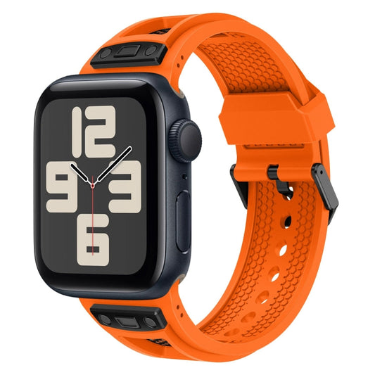 Skorter | For Apple Watch SE 2023 44mm Breathable Stainless Steel Mesh-TPU Watch Strap (Orange Black)