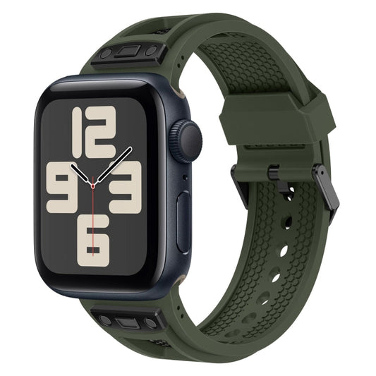 Skorter | For Apple Watch SE 2023 44 mm Breathable Stainless Steel Mesh TPU Watch Band (Green Black)