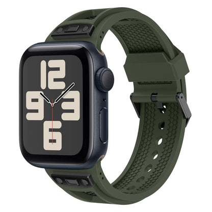 Skorter | For Apple Watch SE 2023 44 mm Breathable Stainless Steel Mesh TPU Watch Band (Green Black)