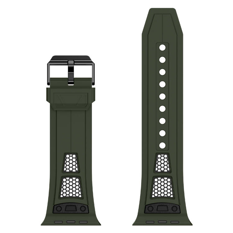 Skorter | For Apple Watch SE 2023 44 mm Breathable Stainless Steel Mesh TPU Watch Band (Green Black)