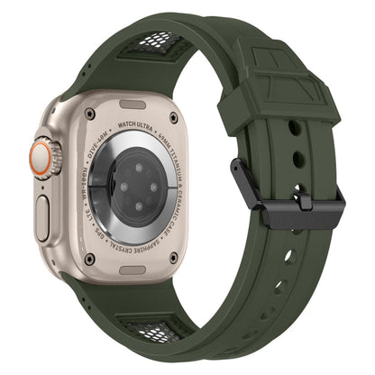 Skorter | For Apple Watch SE 2023 44 mm Breathable Stainless Steel Mesh TPU Watch Band (Green Black)