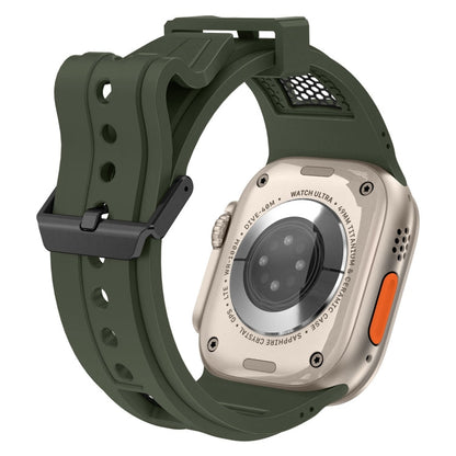 Skorter | For Apple Watch SE 2023 44 mm Breathable Stainless Steel Mesh TPU Watch Band (Green Black)
