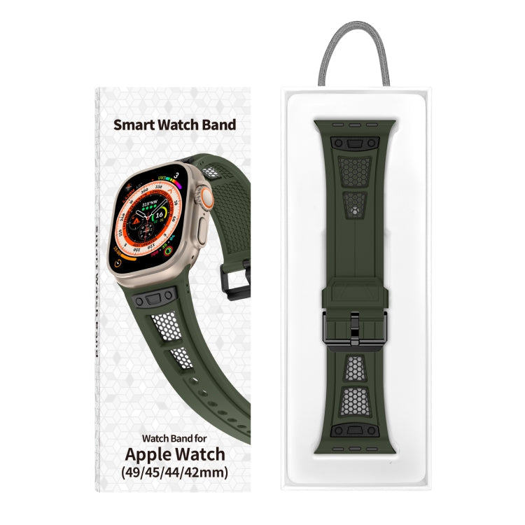 Skorter | For Apple Watch SE 2023 44 mm Breathable Stainless Steel Mesh TPU Watch Band (Green Black)