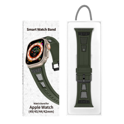 Skorter | For Apple Watch SE 2023 44 mm Breathable Stainless Steel Mesh TPU Watch Band (Green Black)