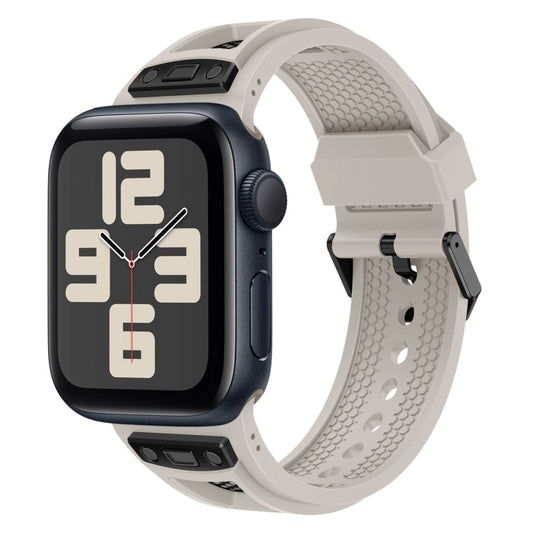 Skorter | For Apple Watch SE 2023 44mm Breathable Stainless Steel Mesh TPU Watch Band (Starlight Black)