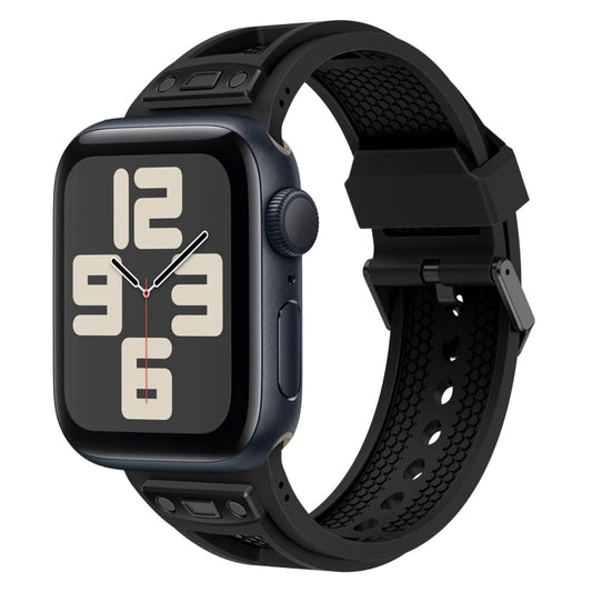 Skorter | For Apple Watch SE 2023 44mm Breathable Stainless Steel Mesh TPU Watch Strap (Black Black)