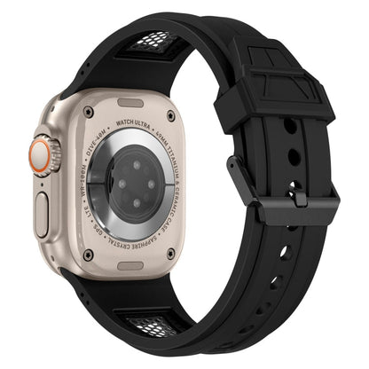 Skorter | For Apple Watch SE 2023 44mm Breathable Stainless Steel Mesh TPU Watch Strap (Black Black)