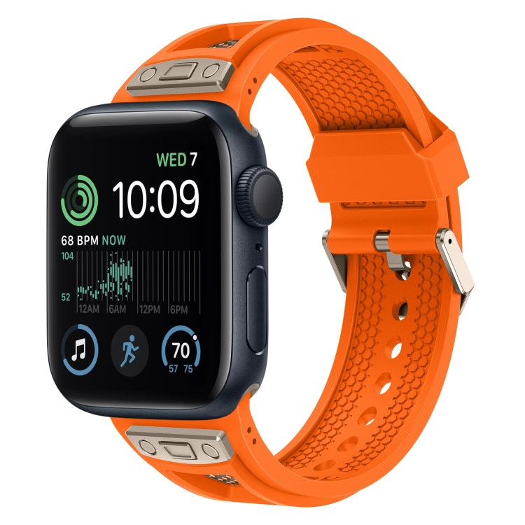 Skorter | For Apple Watch SE 2022 44mm Breathable Stainless Steel Mesh TPU Watch Strap (Orange Titanium)