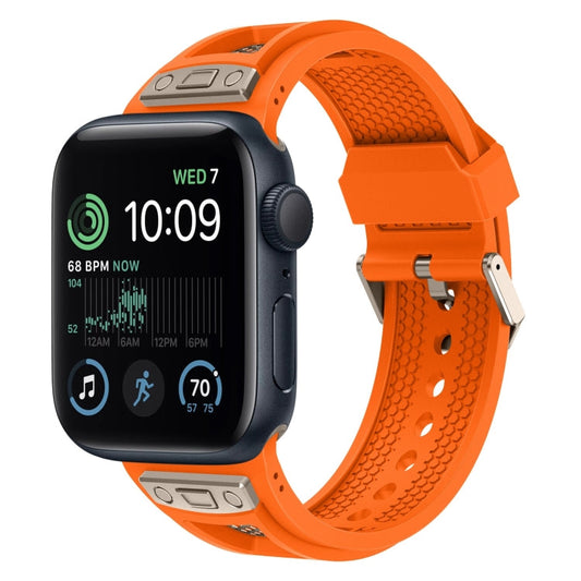 Skorter | For Apple Watch SE 2022 44mm Breathable Stainless Steel Mesh TPU Watch Strap (Orange Titanium)