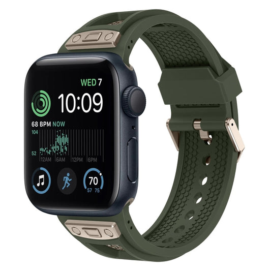 Skorter | For Apple Watch SE 2022 44mm Breathable Stainless Steel Mesh-TPU Watch Band (Green Titanium)