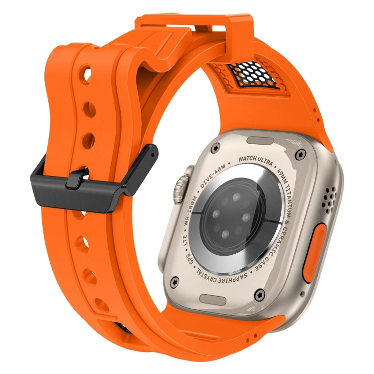 Skorter | For Apple Watch SE 2022 44mm Breathable Stainless Steel Mesh TPU Watch Strap (Orange Black)