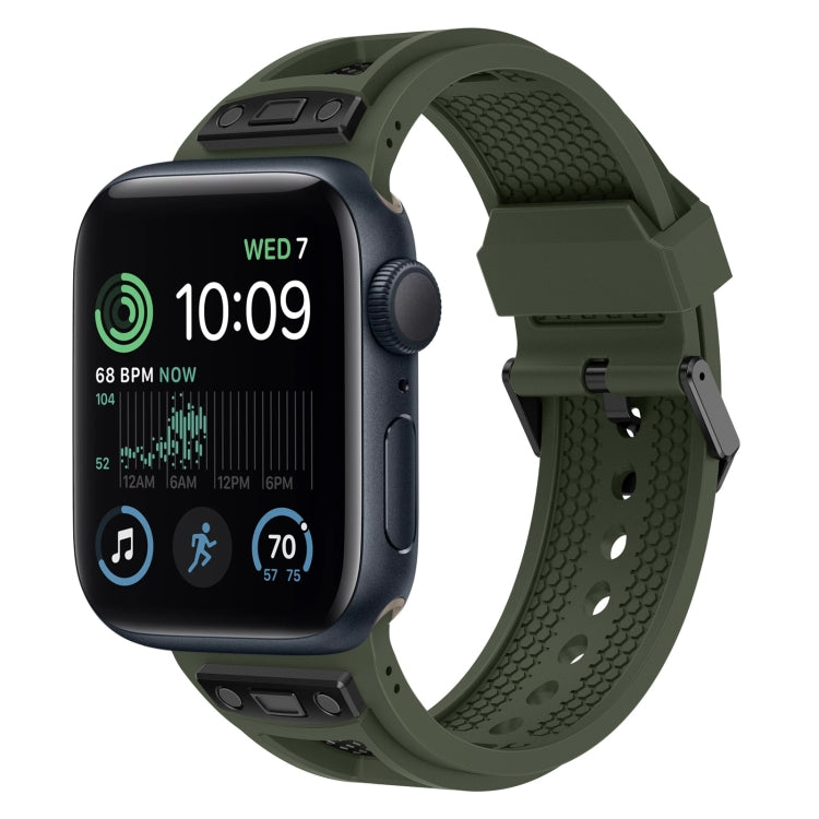 Skorter | For Apple Watch SE 2022 44mm Breathable Stainless Steel Mesh TPU Watch Band (Green Black)