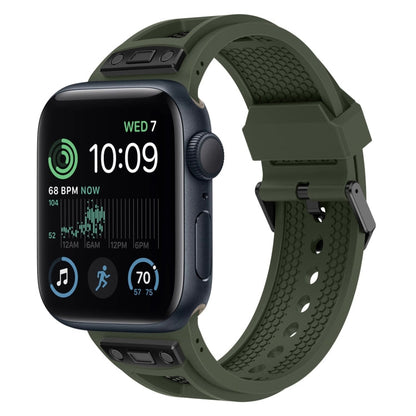 Skorter | For Apple Watch SE 2022 44mm Breathable Stainless Steel Mesh TPU Watch Band (Green Black)