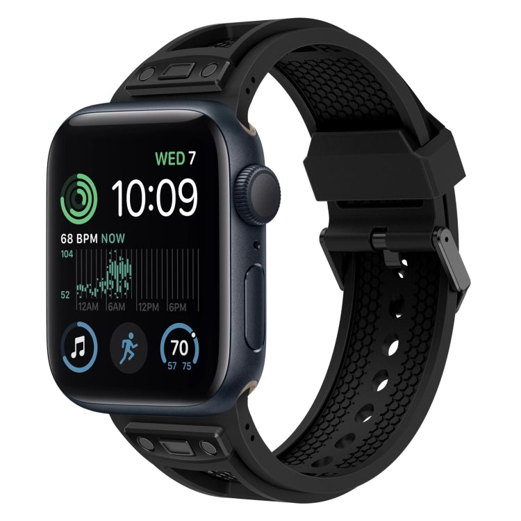 Skorter | For Apple Watch SE 2022 44mm Breathable Stainless Steel Mesh-TPU Watch Strap (Black Black)