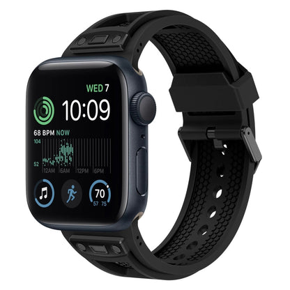 Skorter | For Apple Watch SE 2022 44mm Breathable Stainless Steel Mesh-TPU Watch Strap (Black Black)