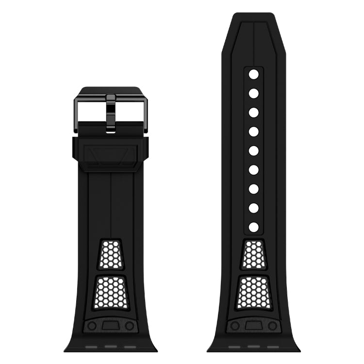 Skorter | For Apple Watch SE 2022 44mm Breathable Stainless Steel Mesh-TPU Watch Strap (Black Black)