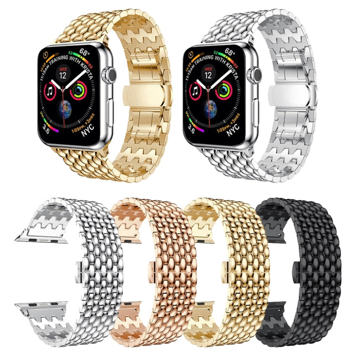 Skorter | Dragon Grain massivt rostfritt stålarmband för Apple Watch Series 3 &amp; 2 &amp; 1 42mm (Silver)