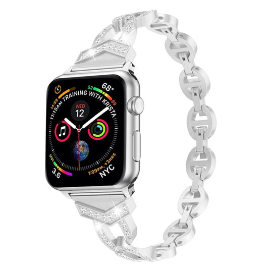 Skorter | 8-shaped VO diamond-set solid stainless steel watch band for the Apple Watch Series 3 & 2 & 1 38mm (Silver)