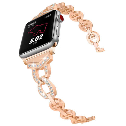 Skorter | 8-shaped VO diamond-set bracelet made of solid stainless steel for Apple Watch Series 3 & 2 & 1 38mm (Rose Gold)