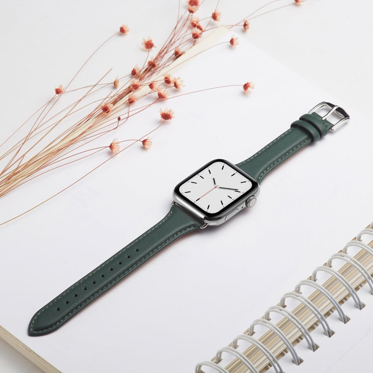 Skorter | For Apple Watch 3 / 2 / 1 Generations 42mm Universal Slim Leather Band (Black Green)