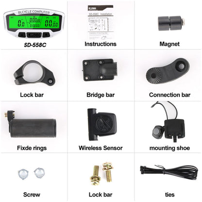 Skorter | SUNDING SD-558C Bicycle Computer Wireless Digital LCD Backlight Road Speedometer Stopwatch Speedometer