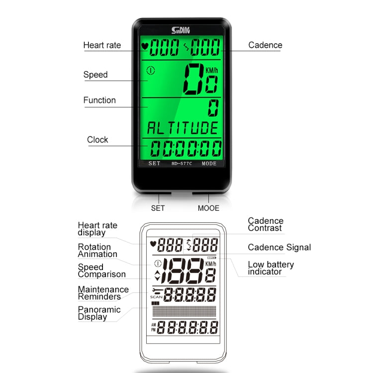 Skorter | SUNDING SD-577C  Cycling Computer LCD Backlight Waterproof Wireless Stopwatch MTB Bike Odometer Stopwatch Bicycle Speedometer