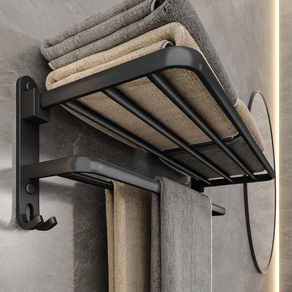 Skorter | EasyTowel Foldable Towel Rack – Space-Saving & Stylish Black Wall-Mounted Bathroom Rack