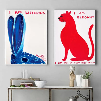 Skorter | David Shrigley Rabbit Cat Wine Biscuit Train Wall Art Abstract Prints Canvas Painting Nordic Poster Pictures Living Room Decor