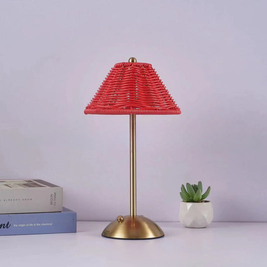 Skorter | Rechargeable Rattan Desk Lamp – Retro Wireless Table Lamp for Living Room, Small Size with Warm LED Light