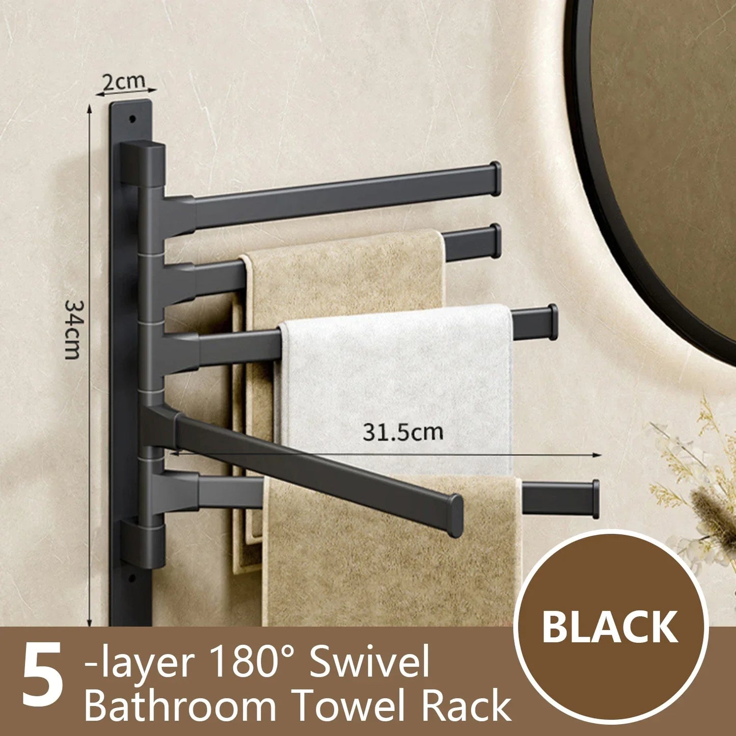 Skorter | Bathroom Towel Holder Rotatable Towel Rack Space Aluminum 1/2/3/4/5-Bar Towel Holder Kitchen Shelf Kitchen Hanging Shelf Wall Mounted