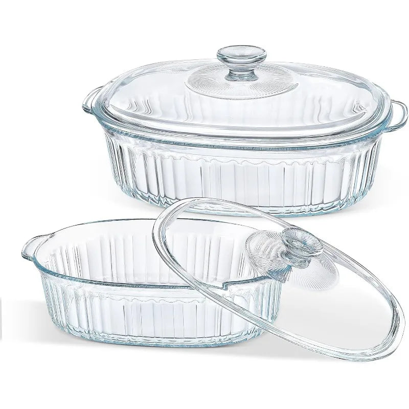 Skorter | 4-piece Glass Bakeware Set with 2 Bakeware Dishes with Glass Lids, 1.9 Qt and 3 Qt