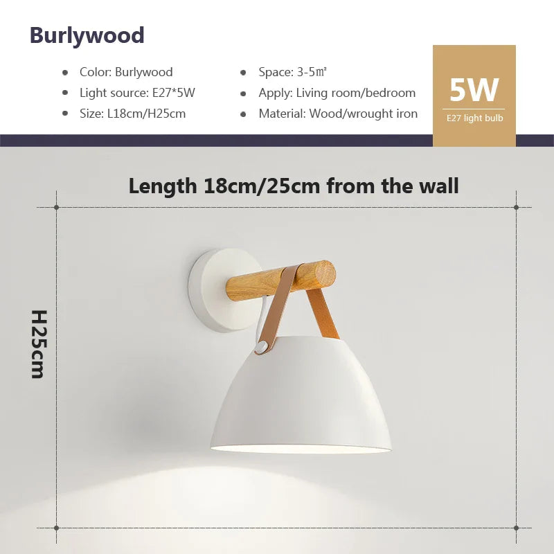 Skorter | NordicGlow - LED Wall Lamp with Wood Details and Leather Strap