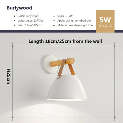 Skorter | NordicGlow - LED Wall Lamp with Wood Details and Leather Strap