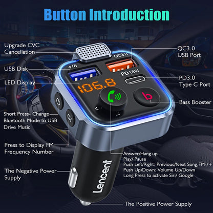 Skorter | Bluetooth 5.0 FM Transmitter Car Kit with PD 20W and QC3.0 USB
