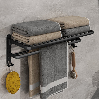Skorter | EasyFold Black Wall-Mounted Folding Towel Rack – Space-Saving & Stylish Bathroom Storage