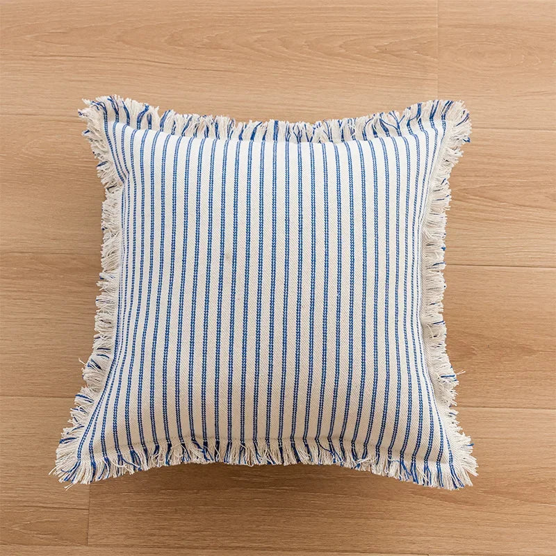 Skorter | Elegant Pillowcase with Jacquard Pattern and Fringes - Cotton-Linen Blend