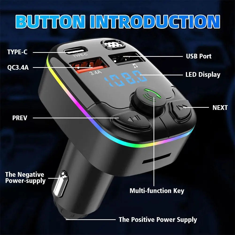Skorter | Bluetooth 5.0 Car FM Transmitter with PD Type-C Dual USB 3.1A Fast Charger