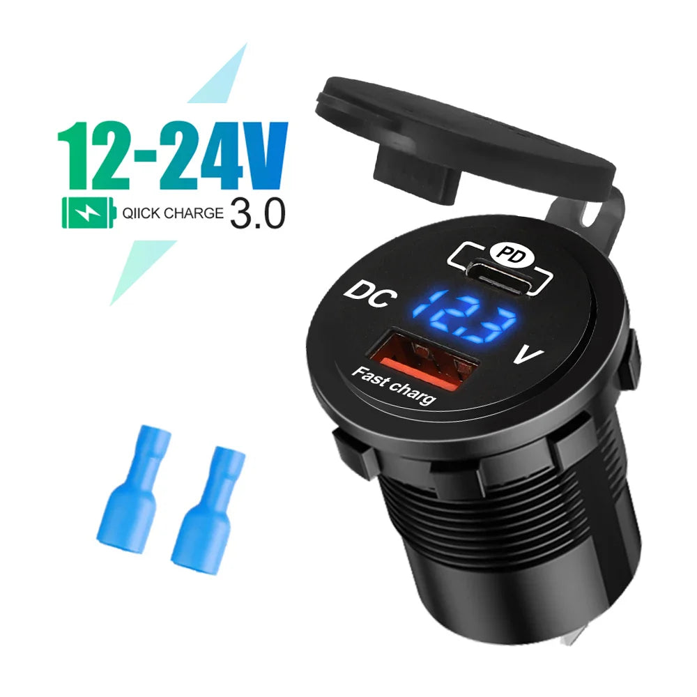 Skorter | 60W PD QC3.0 Car Charger Socket with Voltage Meter