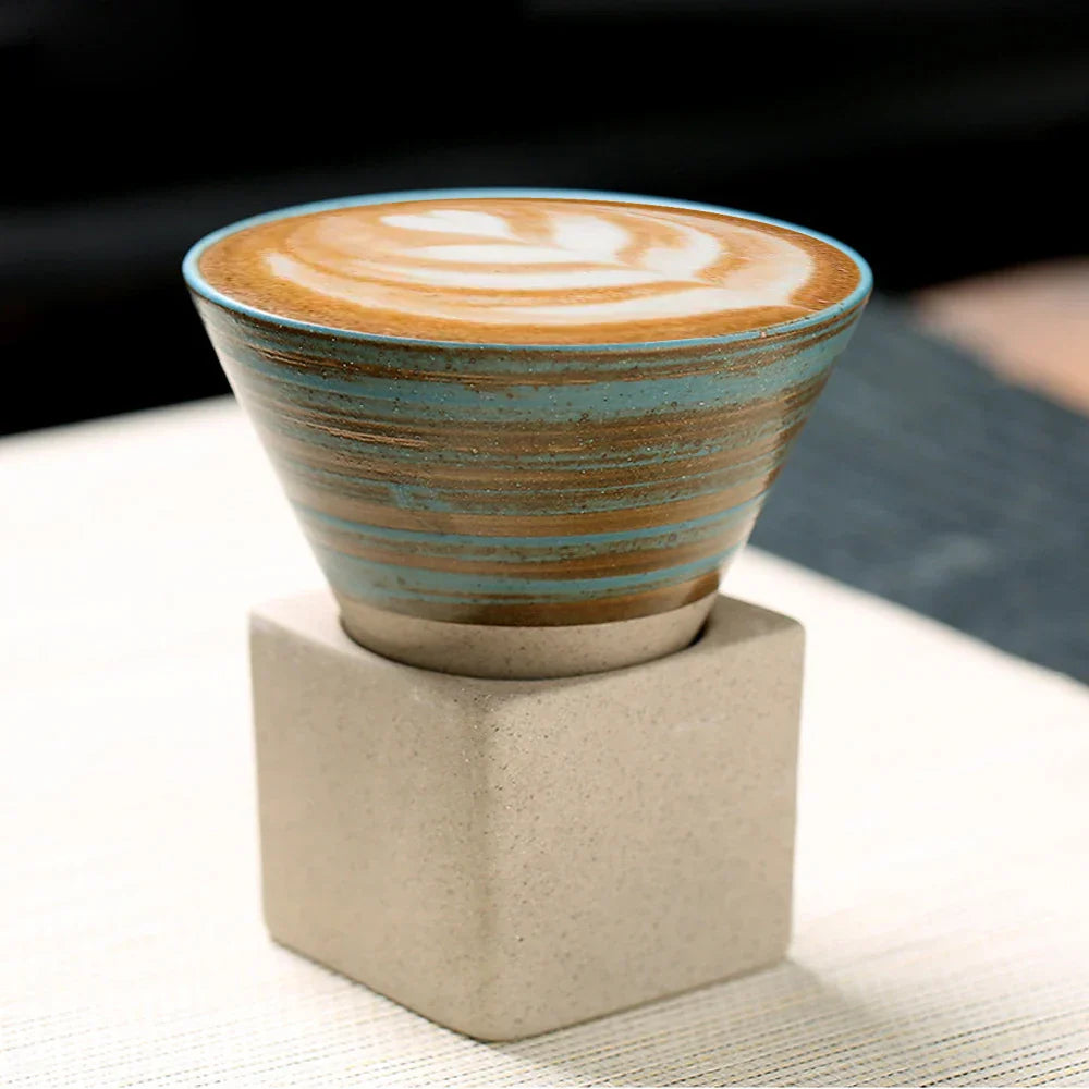 Skorter | Japanese coffee cup with saucer, 1 piece, retro ceramic tea cup, mug, latte, espresso, pull0, flower cappuccino, new ceramic cup, 100 ml/3.5 oz