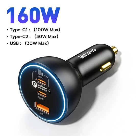 Skorter | 160W Car Charger  QC 5.0 Fast PD3.0 Charging USB Type C