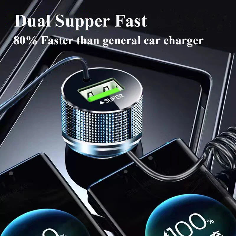 Skorter | 300W USB-C Car Charger with Spring Cable - Super Fast Charging