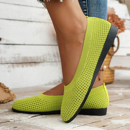 Skorter | Women Round Toe Flat Shoes Solid Color Knit Slippers Casual Breathable Ballet Flats Women Flat Shoes Loafers Women