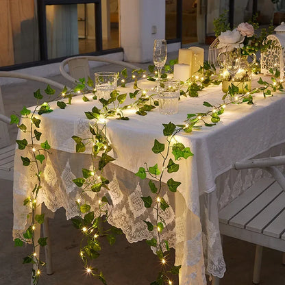 Skorter | Battery Operated Green Leaf Fairy Lights – LED Light Chains for Indoor and Outdoor Decor, Perfect Party and Garden Lighting